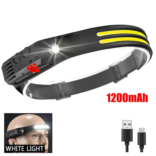 COB LED Head Flashlight Battery USB Rechargeable