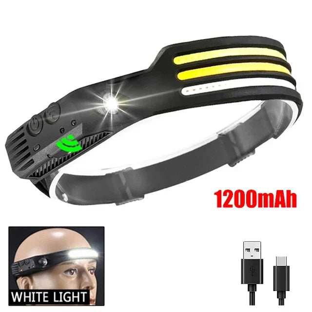 COB LED Head Flashlight Battery USB Rechargeable