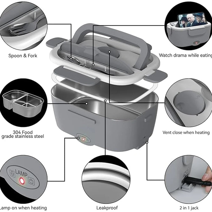 Electric lunch box for heating food + 2 sources