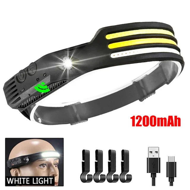 COB LED Head Flashlight Battery USB Rechargeable